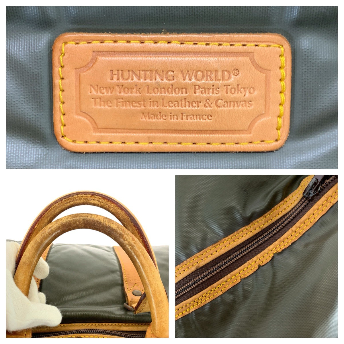 22265
HUNTING WORLD BATTUE ORIGIN Khaki Brown Gold Hardware Nylon / Leather Boston Bag Travel Bag Unisex Men's B4