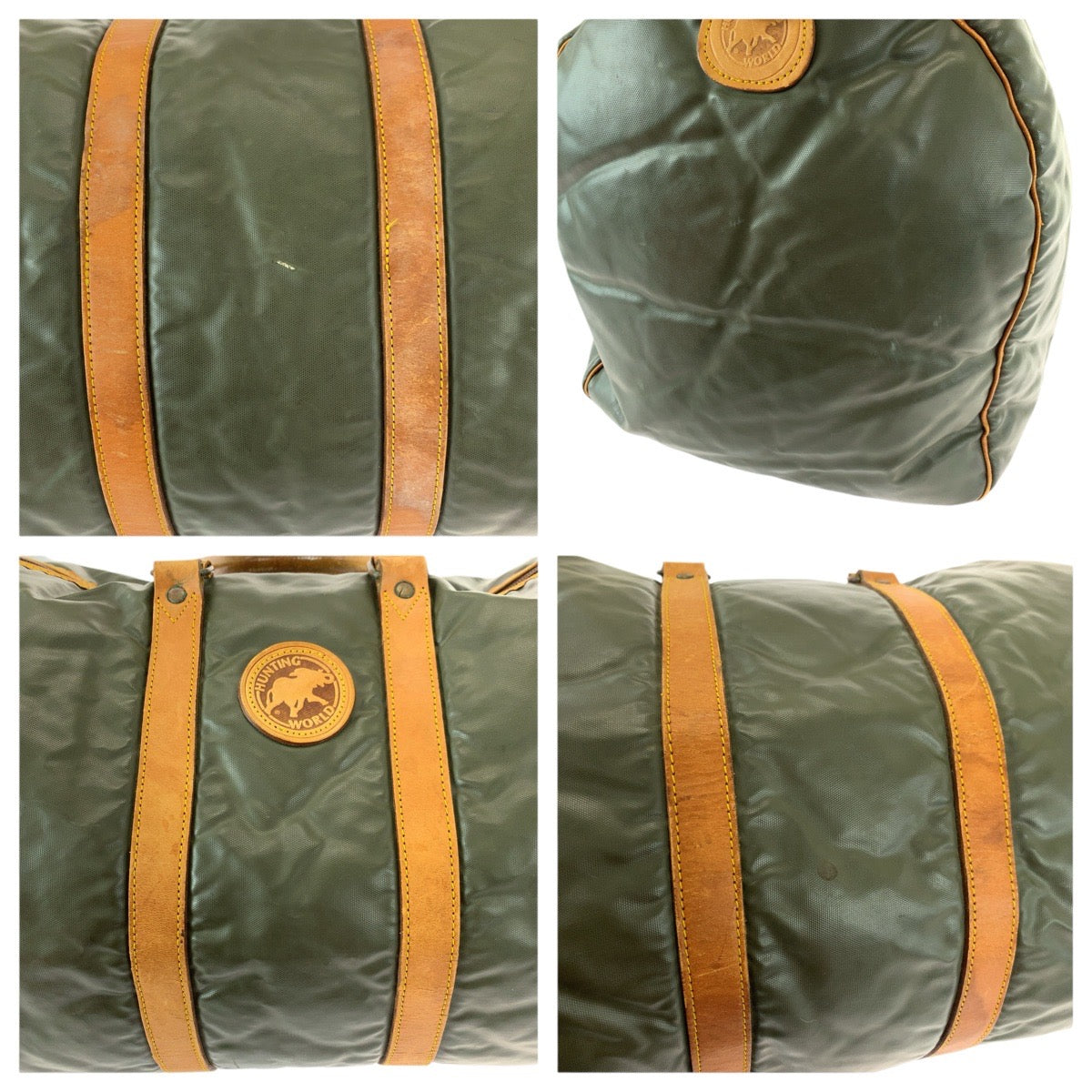 22265
HUNTING WORLD BATTUE ORIGIN Khaki Brown Gold Hardware Nylon / Leather Boston Bag Travel Bag Unisex Men's B4