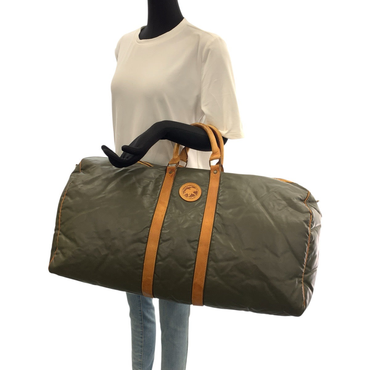 22265
HUNTING WORLD BATTUE ORIGIN Khaki Brown Gold Hardware Nylon / Leather Boston Bag Travel Bag Unisex Men's B4