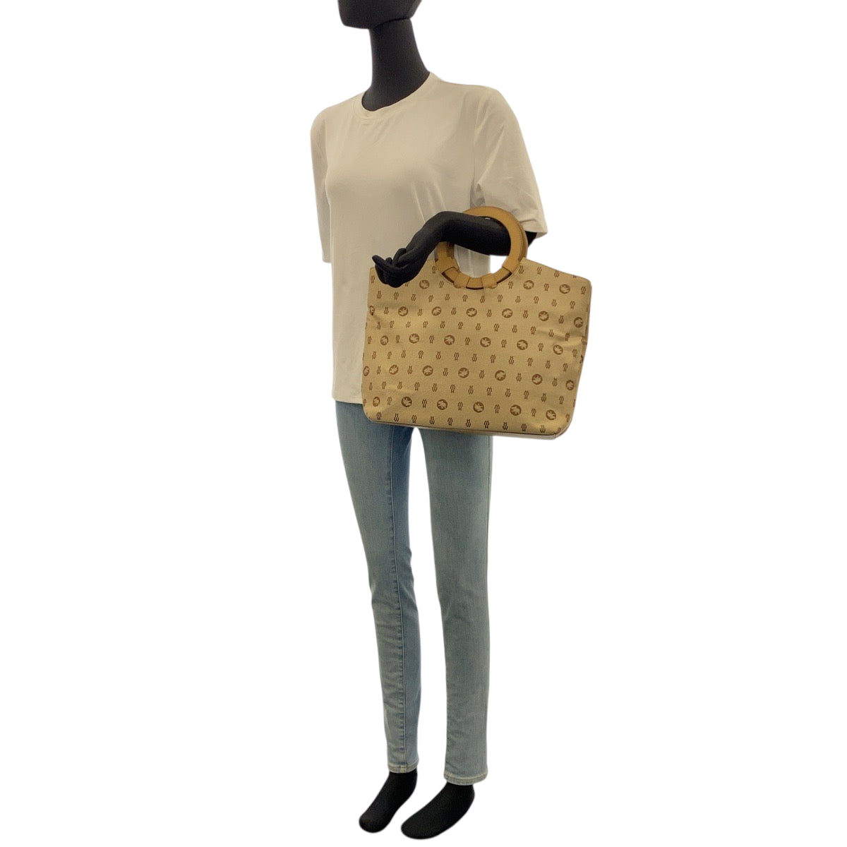 22268
HUNTING WORLD ハンティングワールド ベージュ ブラウン キャンバス / レザー トートバッグ ハンドバッグ レディース AB7