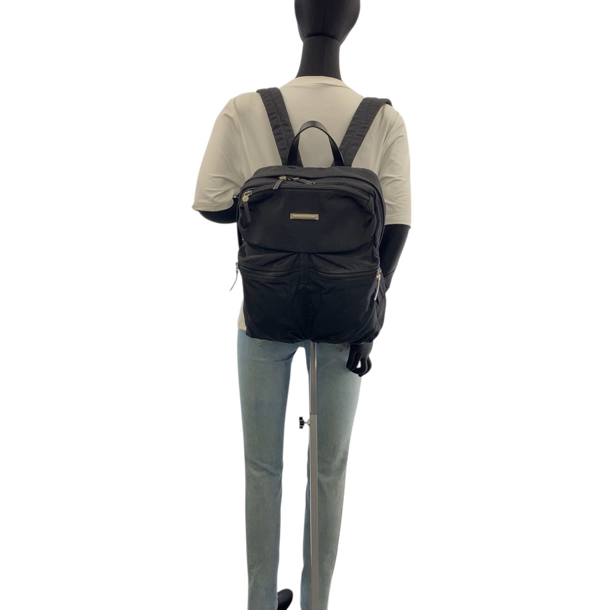 22269
HUNTING WORLD Black Nylon / Leather Backpack with Silver Hardware for Men AB7