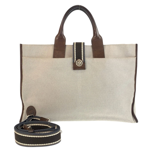 22270
HUNTING WORLD ハンティングワールド グレー ブラウン シルバー金具 キャンバス / レザー トートバッグ ショルダーバッグ 2way メンズ AB