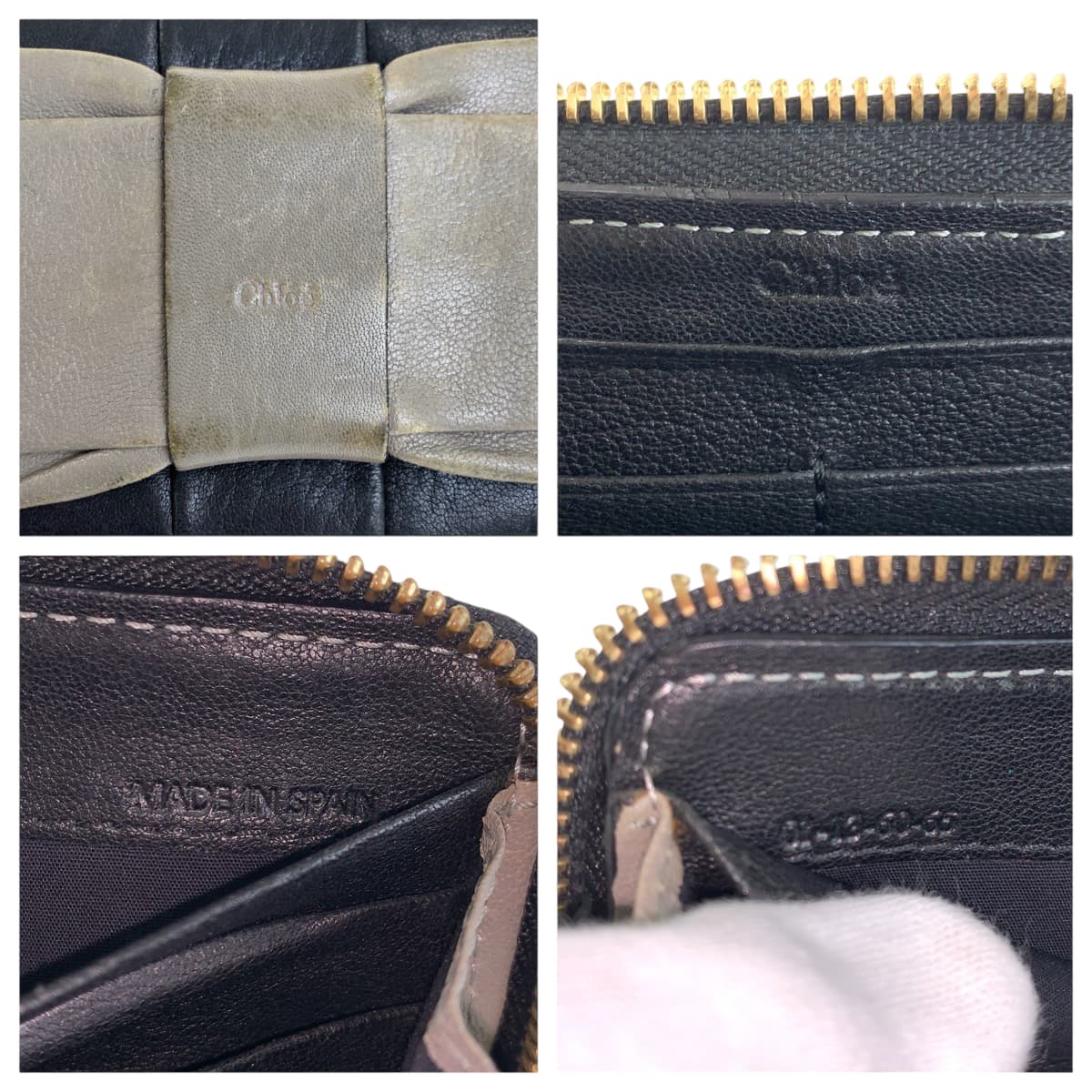 22274
Chloe クロエ ジューン ブラック 黒 グレー ゴールド金具 レザー 長財布 ロングウォレット レディース B2