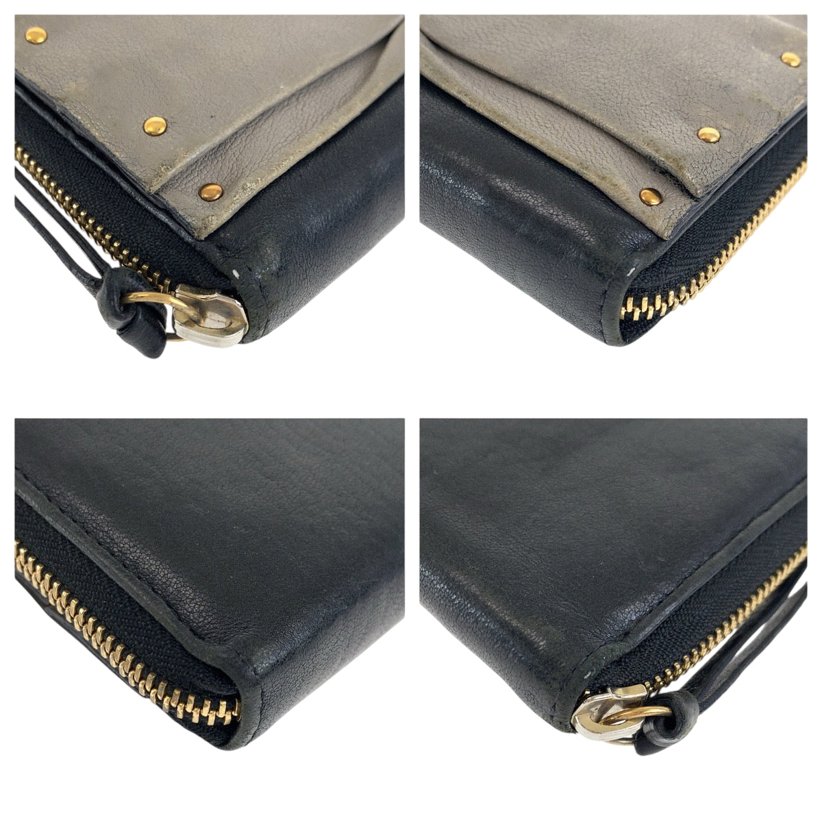 22274
Chloe クロエ ジューン ブラック 黒 グレー ゴールド金具 レザー 長財布 ロングウォレット レディース B2