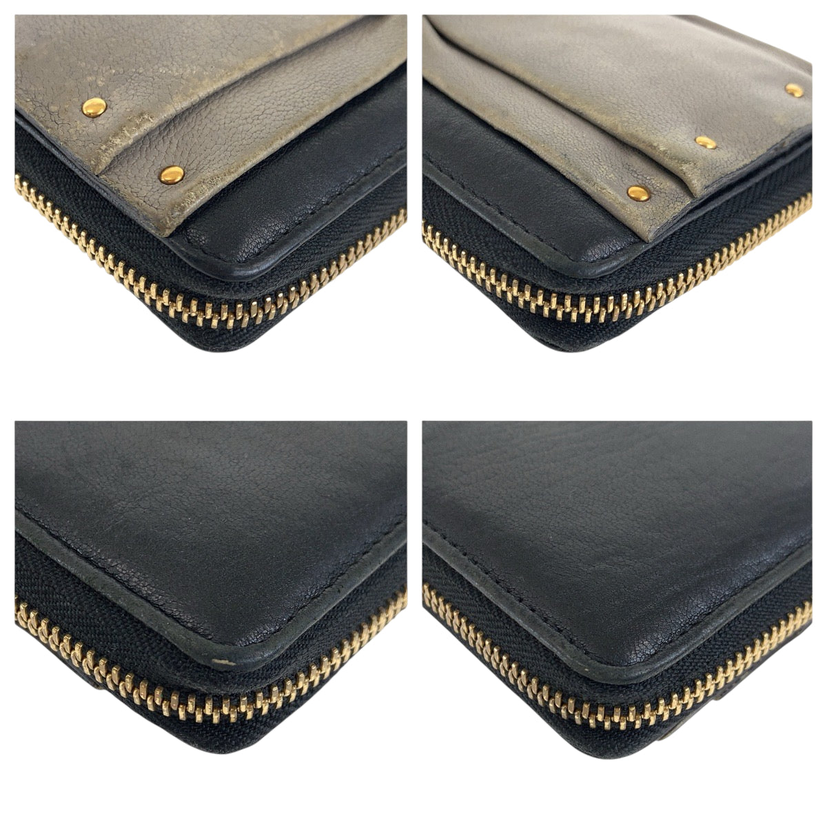 22274
Chloe クロエ ジューン ブラック 黒 グレー ゴールド金具 レザー 長財布 ロングウォレット レディース B2