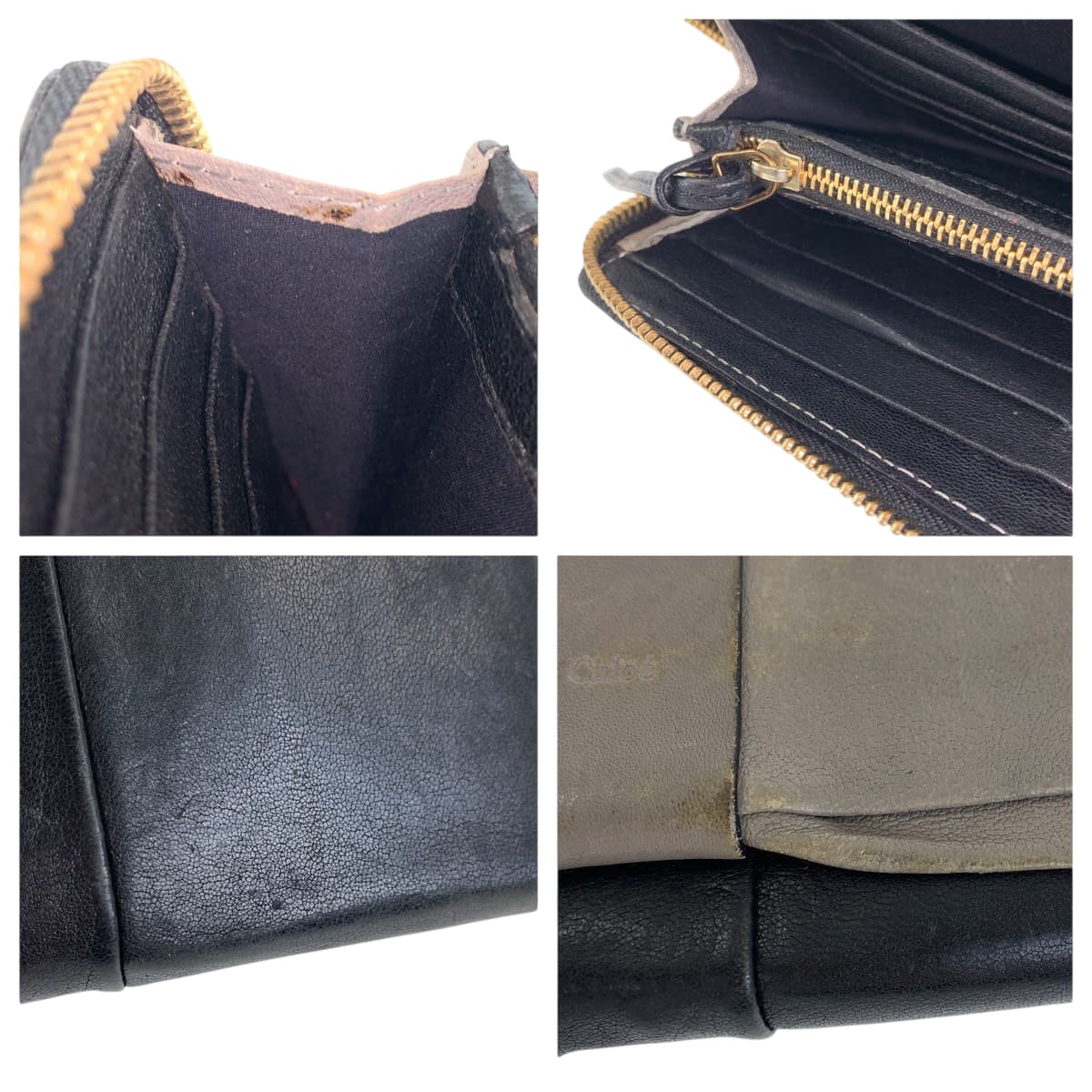 22274
Chloe クロエ ジューン ブラック 黒 グレー ゴールド金具 レザー 長財布 ロングウォレット レディース B2