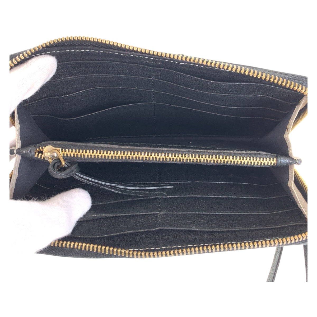 22274
Chloe クロエ ジューン ブラック 黒 グレー ゴールド金具 レザー 長財布 ロングウォレット レディース B2