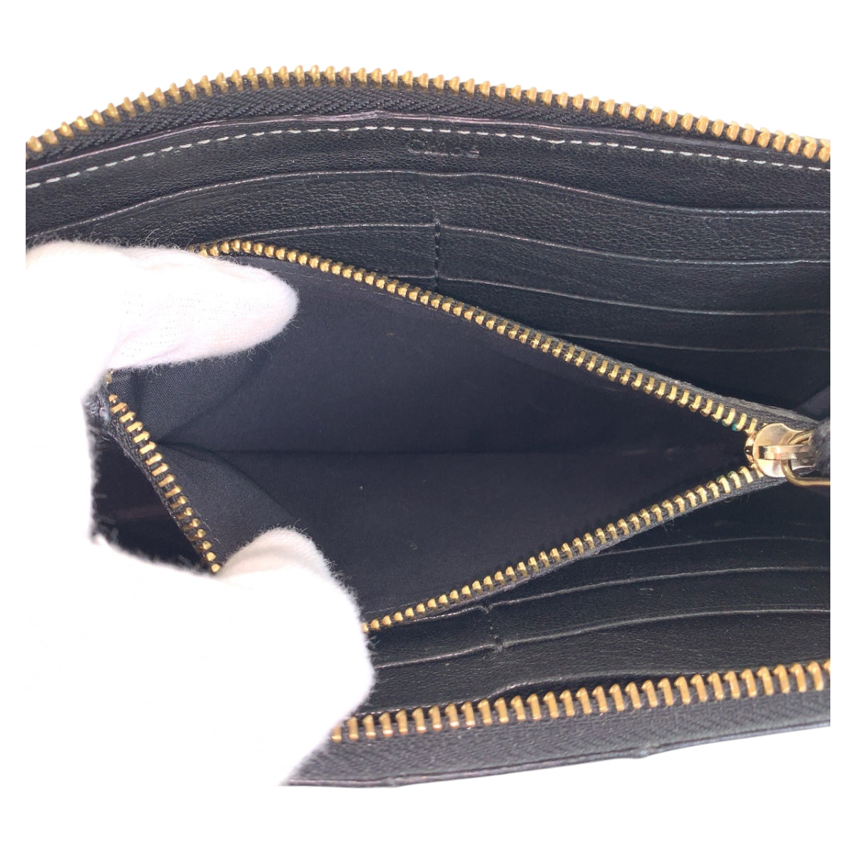 22274
Chloe クロエ ジューン ブラック 黒 グレー ゴールド金具 レザー 長財布 ロングウォレット レディース B2