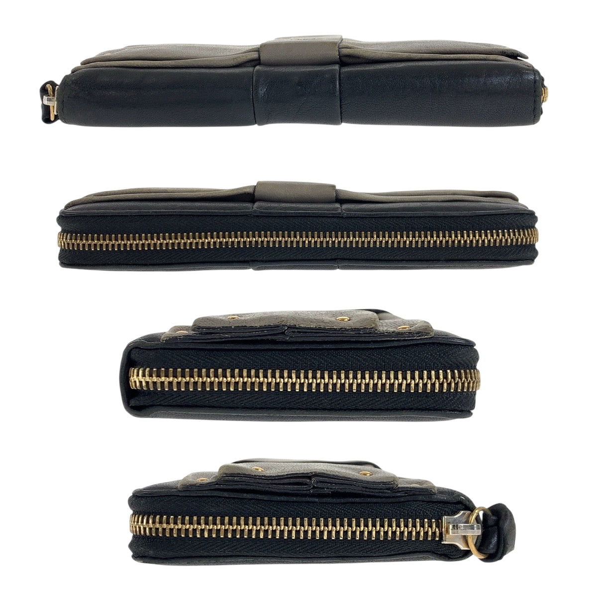 22274
Chloe クロエ ジューン ブラック 黒 グレー ゴールド金具 レザー 長財布 ロングウォレット レディース B2