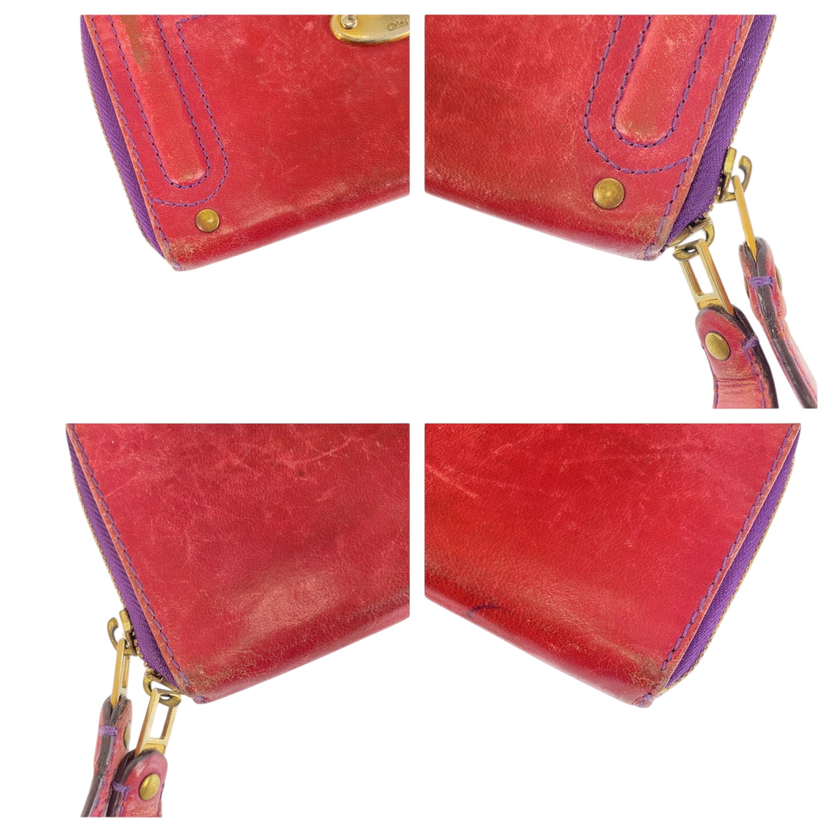 22276
Chloe クロエ レッド パープル ゴールド金具 レザー 長財布 ラウンドファスナー レディース B3