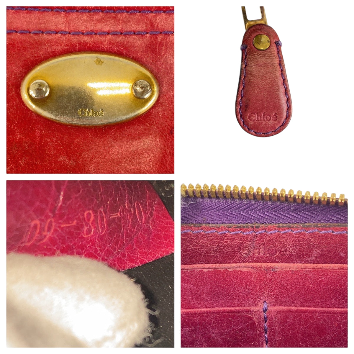 22276
Chloe クロエ レッド パープル ゴールド金具 レザー 長財布 ラウンドファスナー レディース B3