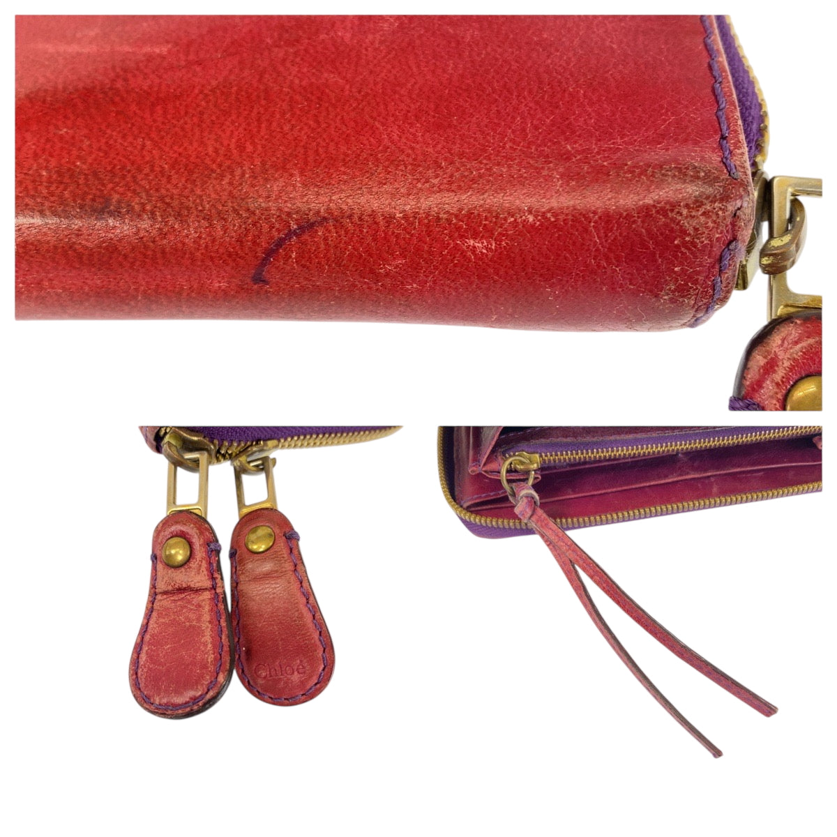 22276
Chloe クロエ レッド パープル ゴールド金具 レザー 長財布 ラウンドファスナー レディース B3