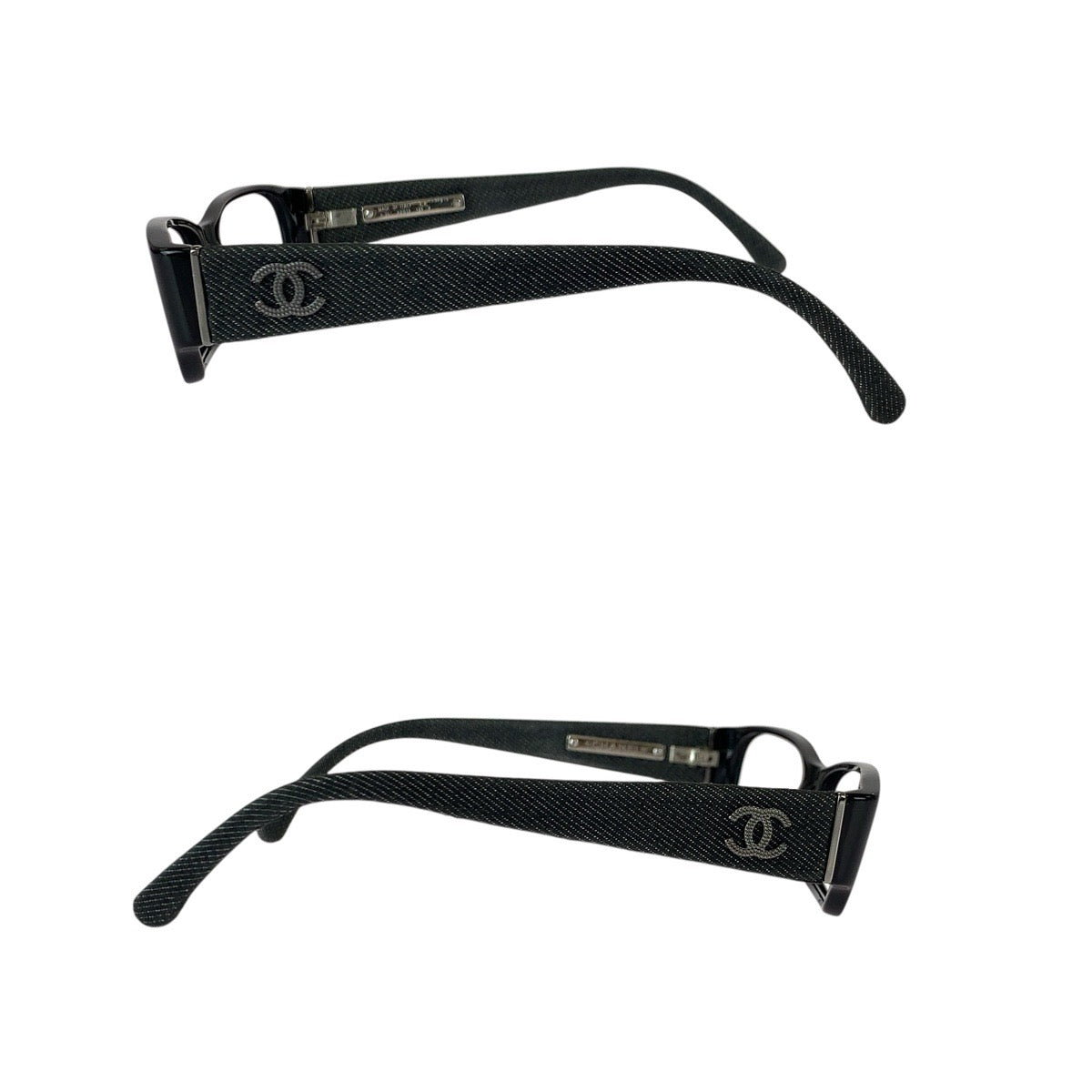 22282
CHANEL Coco Mark Black Silver Hardware Plastic / Denim 3169A 53□16 135 8 Sunglasses Eyeglass Frames Unisex Square Women's AB15
