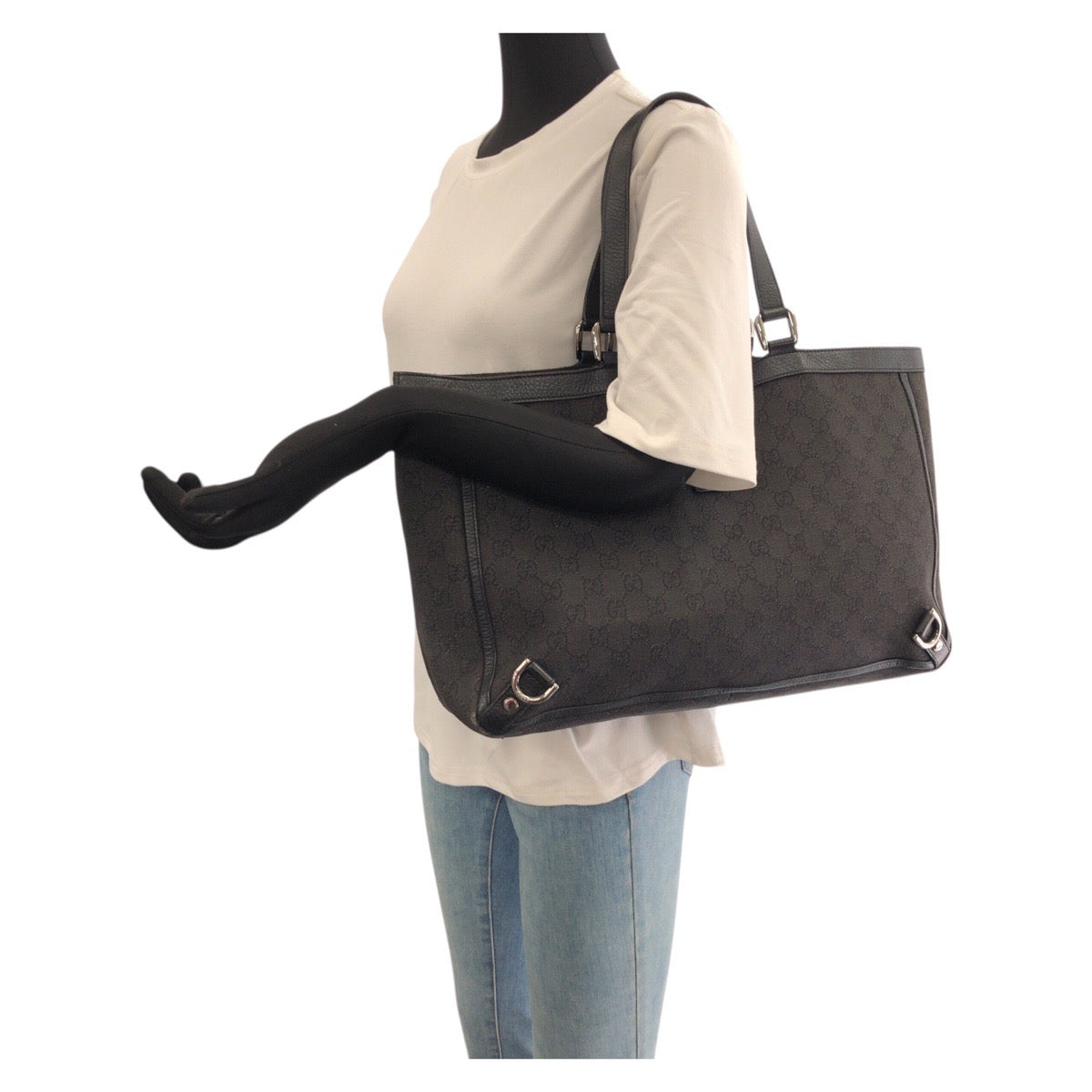 22283
GUCCI グッチ アビー ブラック 黒 シルバー金具 GGキャンバス / レザー 293580 トートバッグ ショルダーバッグ レディース AB35