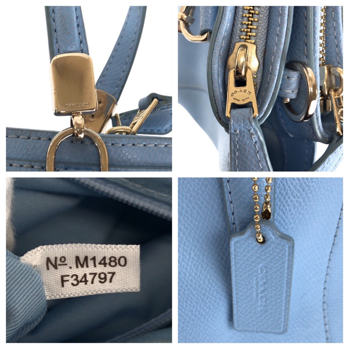 22286
COACH コーチ ミニクリスティキャリーオール ライトブルー ゴールド金具 レザー F34797 ハンドバッグ トートバッグ レディース AB6