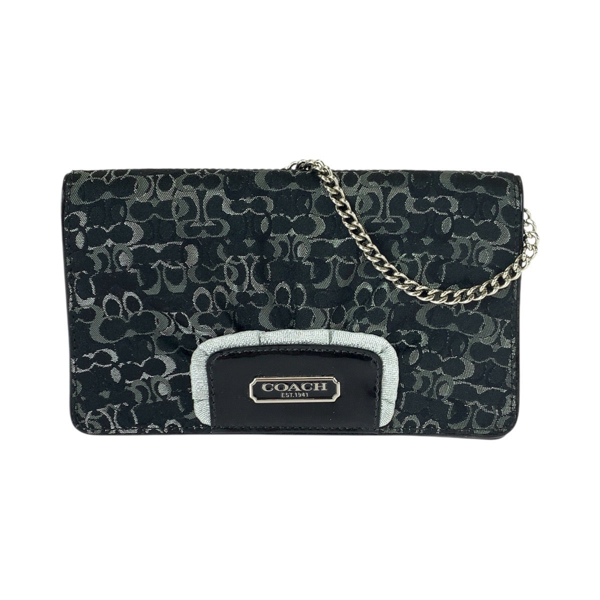 22287
COACH コーチ シグネチャー ブラック 黒 シルバー金具 キャンバス / パテントレザー チェーンショルダーバッグ ポシェット レディース B4