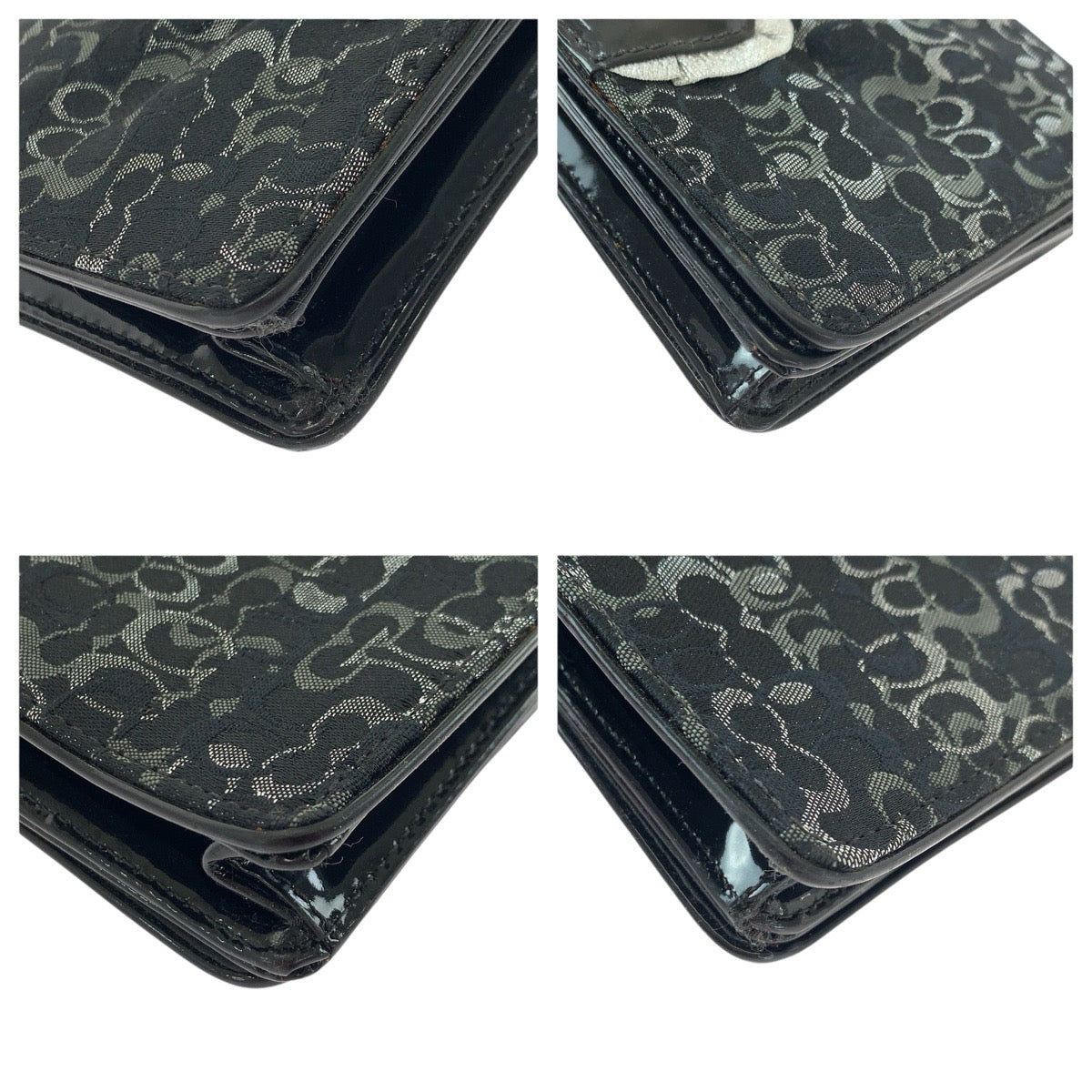 22287
COACH コーチ シグネチャー ブラック 黒 シルバー金具 キャンバス / パテントレザー チェーンショルダーバッグ ポシェット レディース B4