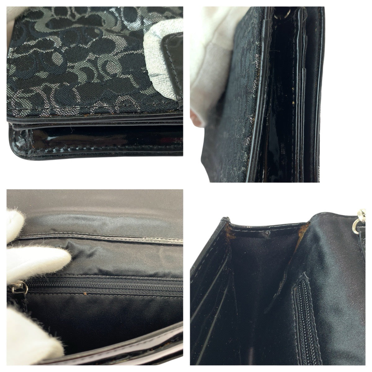 22287
COACH コーチ シグネチャー ブラック 黒 シルバー金具 キャンバス / パテントレザー チェーンショルダーバッグ ポシェット レディース B4