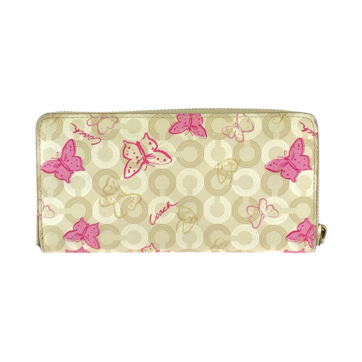22303
COACH コーチ バタフライ ベージュ ピンク ゴールド金具 PVC 長財布 ラウンドファスナー レディース AB