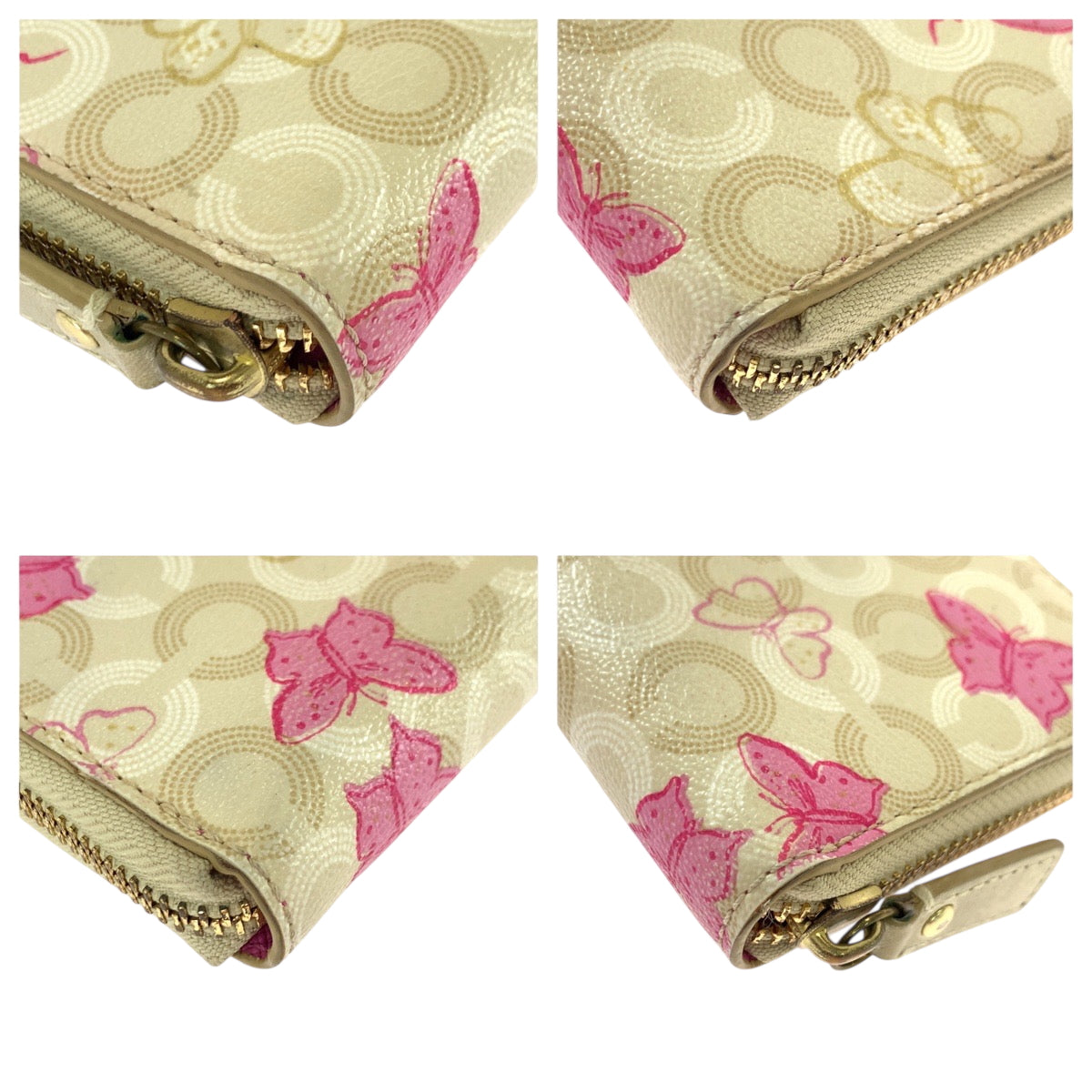 22303
COACH コーチ バタフライ ベージュ ピンク ゴールド金具 PVC 長財布 ラウンドファスナー レディース AB