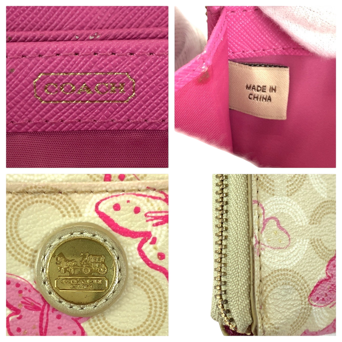 22303
COACH コーチ バタフライ ベージュ ピンク ゴールド金具 PVC 長財布 ラウンドファスナー レディース AB