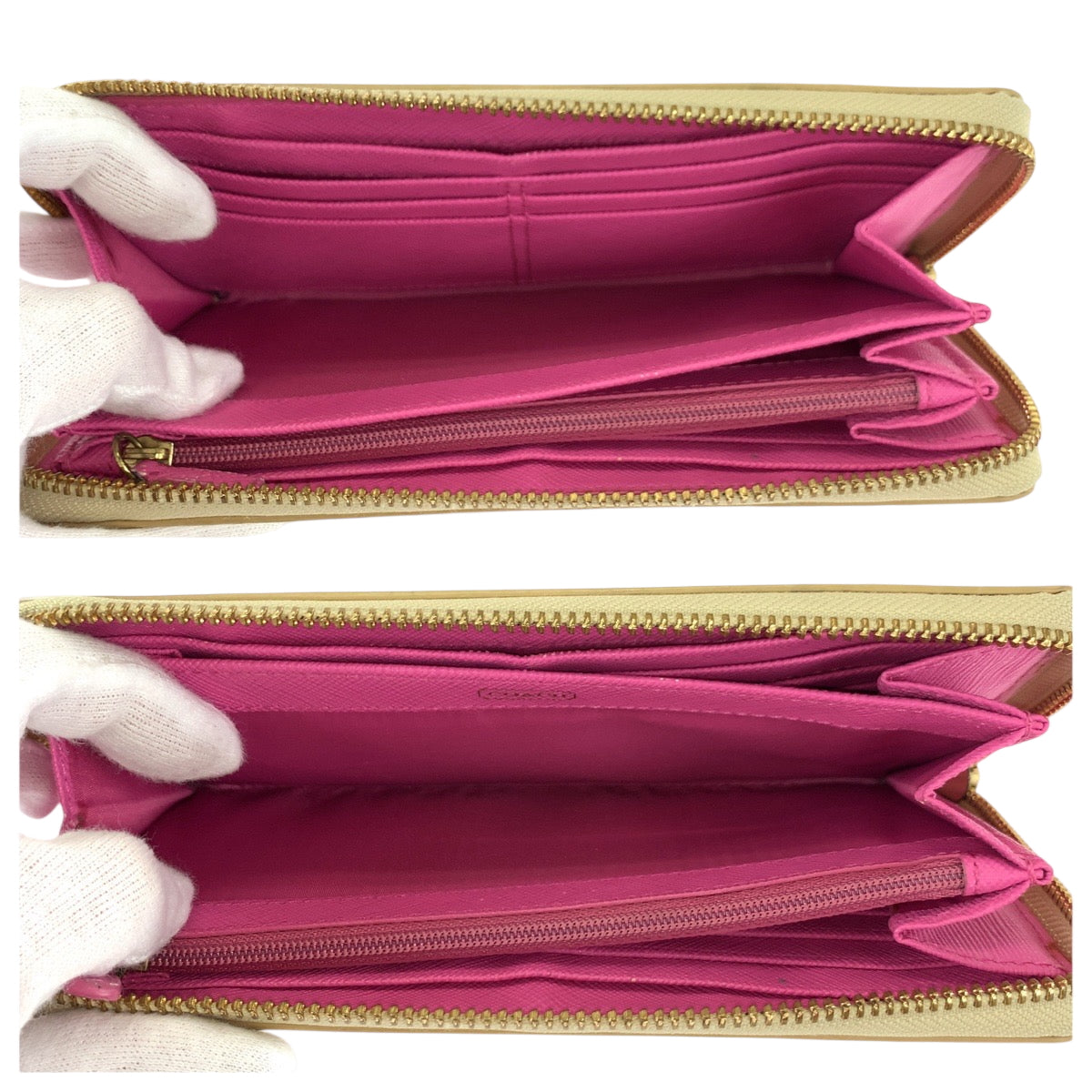 22303
COACH コーチ バタフライ ベージュ ピンク ゴールド金具 PVC 長財布 ラウンドファスナー レディース AB