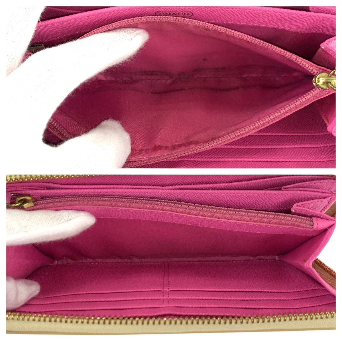 22303
COACH コーチ バタフライ ベージュ ピンク ゴールド金具 PVC 長財布 ラウンドファスナー レディース AB