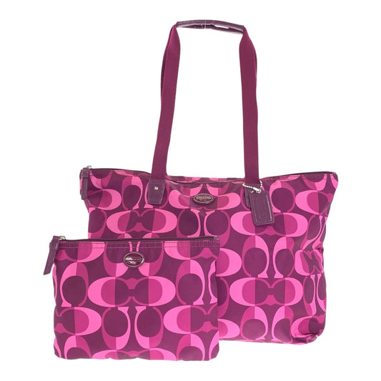 22317
COACH コーチ シグネチャー ピンク パープル シルバー金具 ナイロン トートバッグ ショルダーバッグ レディース ABP8