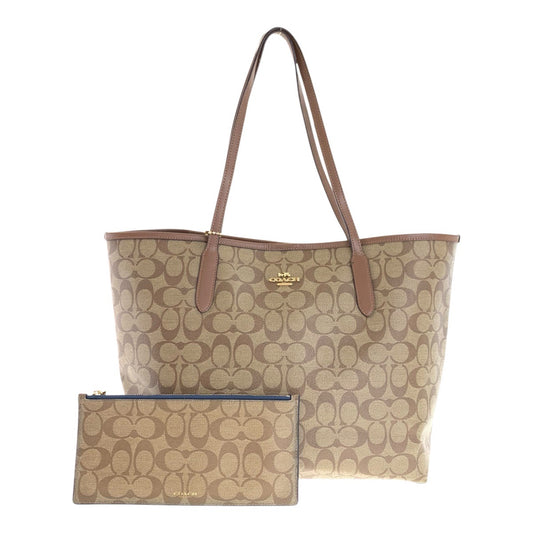 22319
COACH コーチ シグネチャー ベージュ ブラウン ゴールド金具 PVC / レザー 5696 トートバッグ ショルダーバッグ レディース AB6