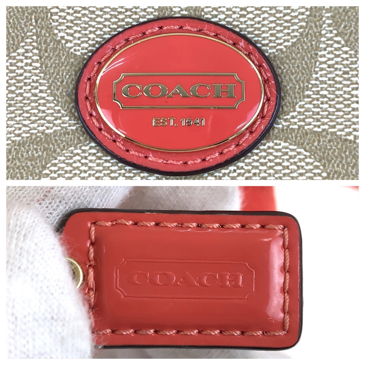 22321
COACH コーチ シグネチャー ベージュ オレンジ ゴールド金具 PVC ショルダーバッグ メッセンジャーバッグ レディース A10