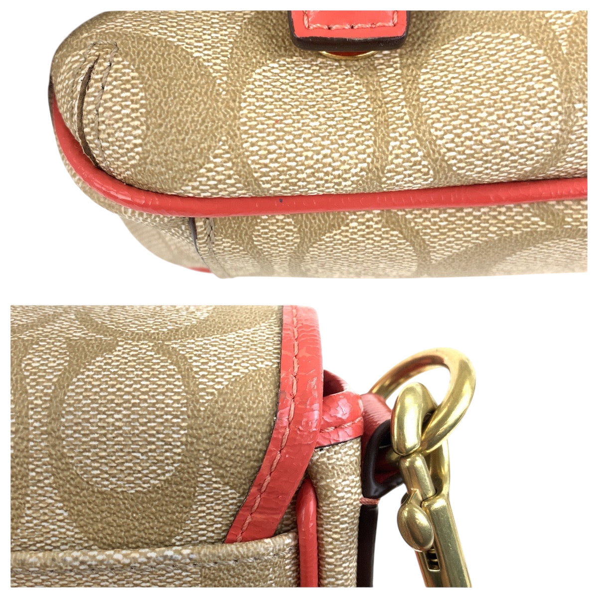 22321
COACH コーチ シグネチャー ベージュ オレンジ ゴールド金具 PVC ショルダーバッグ メッセンジャーバッグ レディース A10