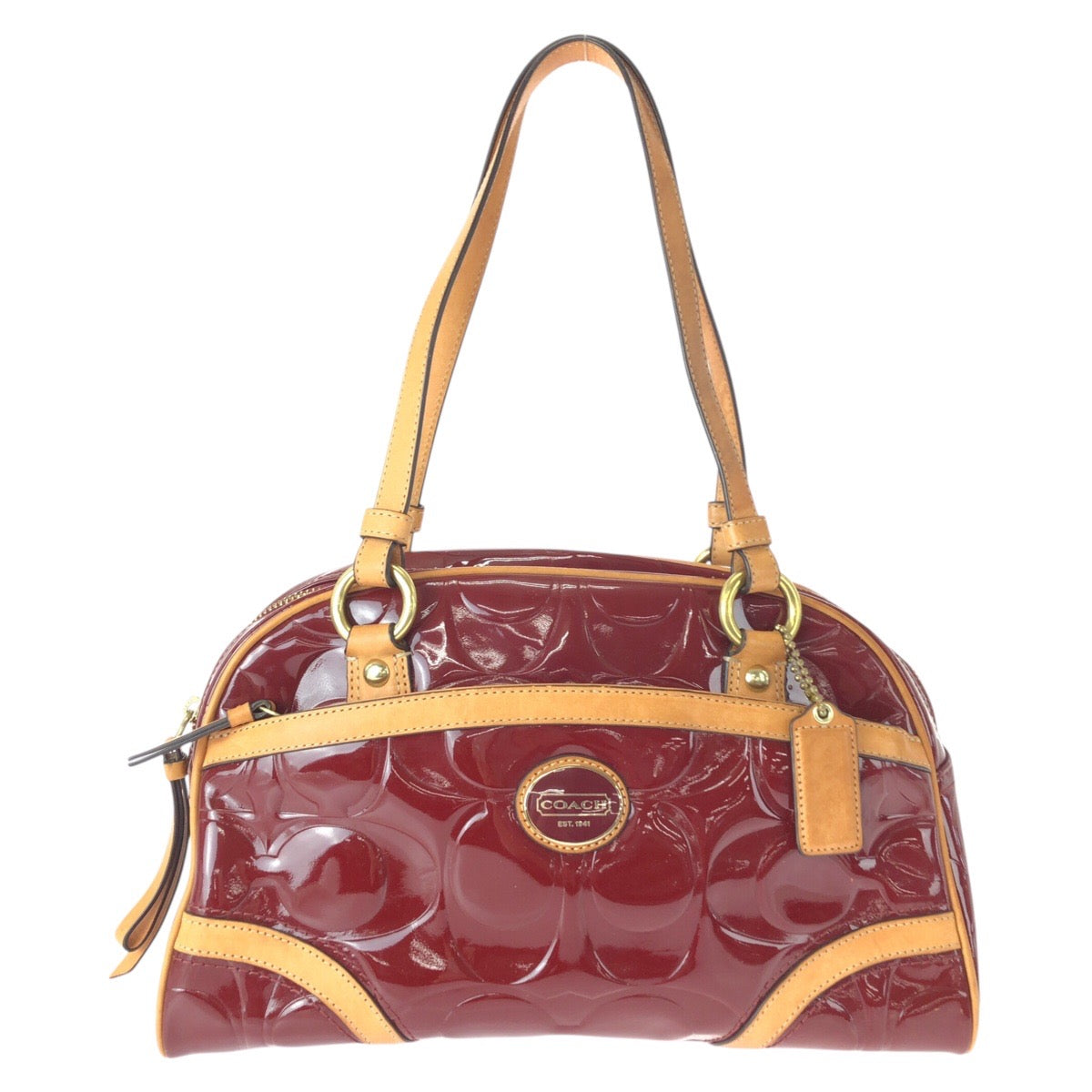 22322
COACH Signature Wine Red Bordeaux Gold Hardware Patent Leather F20065 Shoulder Bag Mini Boston Bag Women's AB6