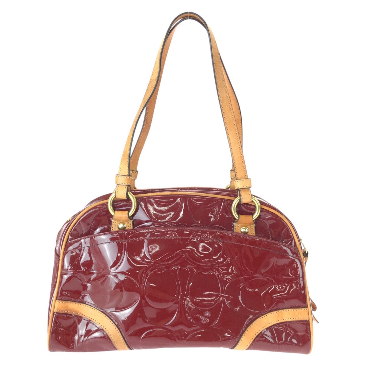 22322
COACH Signature Wine Red Bordeaux Gold Hardware Patent Leather F20065 Shoulder Bag Mini Boston Bag Women's AB6