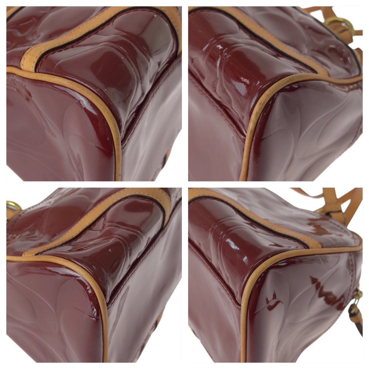 22322
COACH Signature Wine Red Bordeaux Gold Hardware Patent Leather F20065 Shoulder Bag Mini Boston Bag Women's AB6