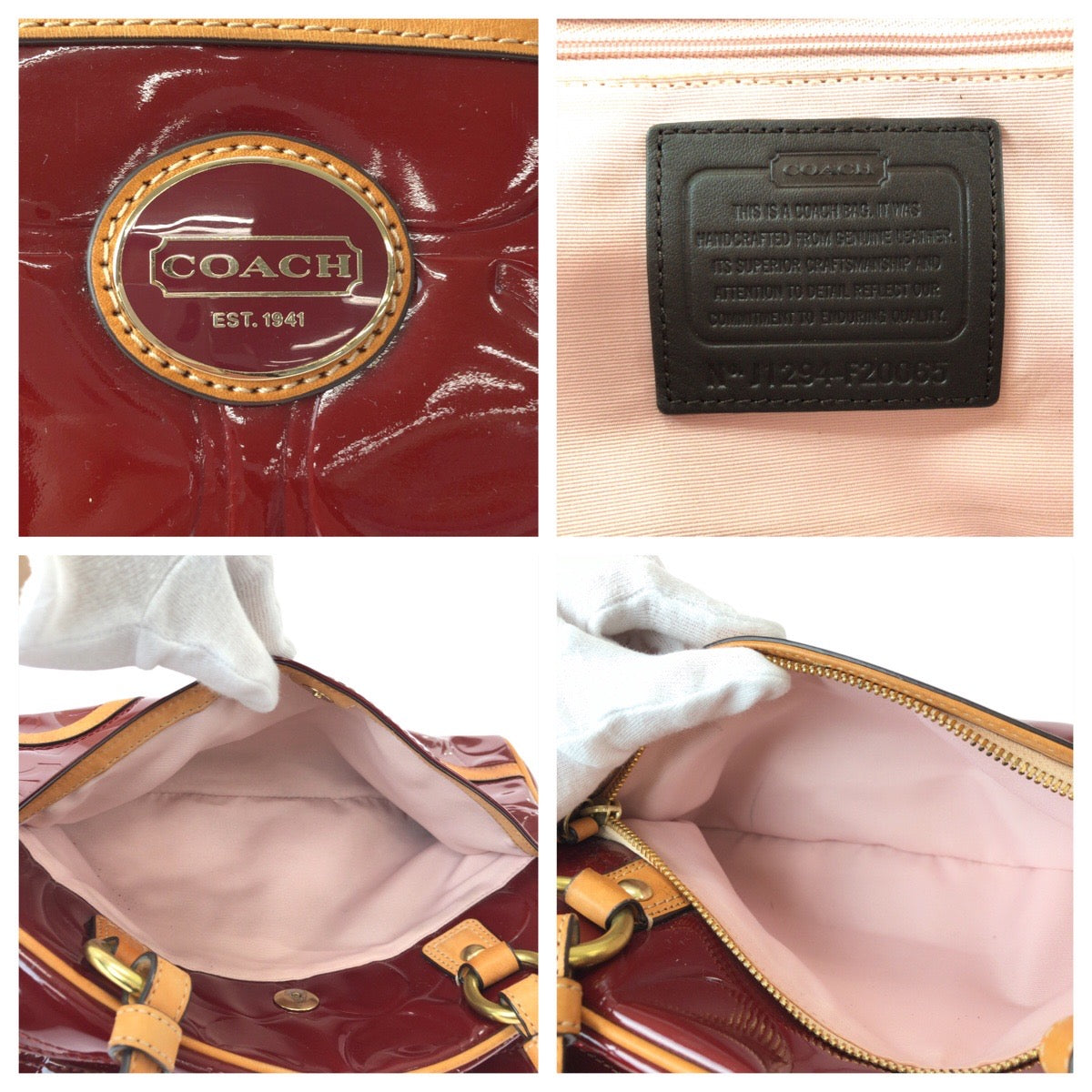 22322
COACH Signature Wine Red Bordeaux Gold Hardware Patent Leather F20065 Shoulder Bag Mini Boston Bag Women's AB6