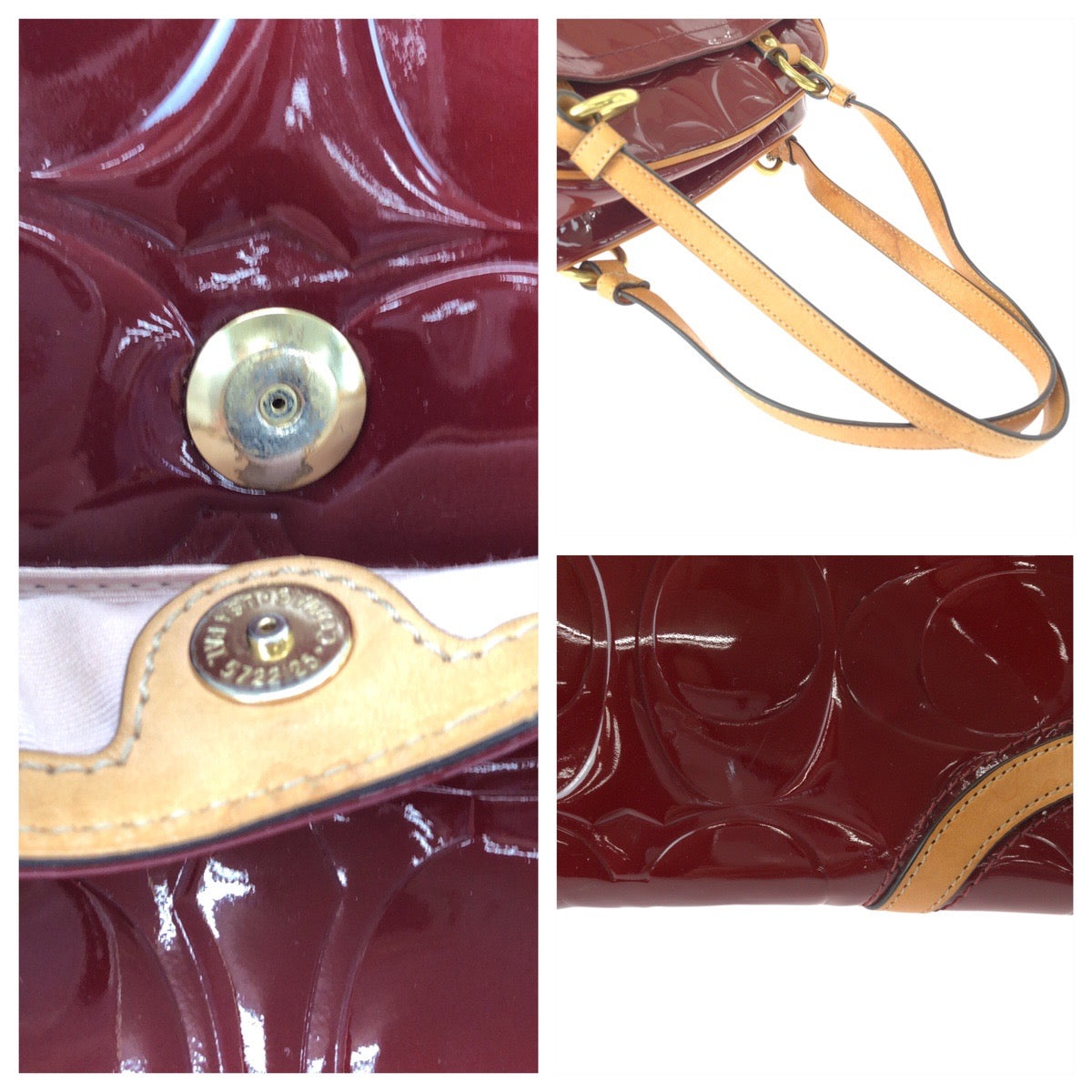 22322
COACH Signature Wine Red Bordeaux Gold Hardware Patent Leather F20065 Shoulder Bag Mini Boston Bag Women's AB6