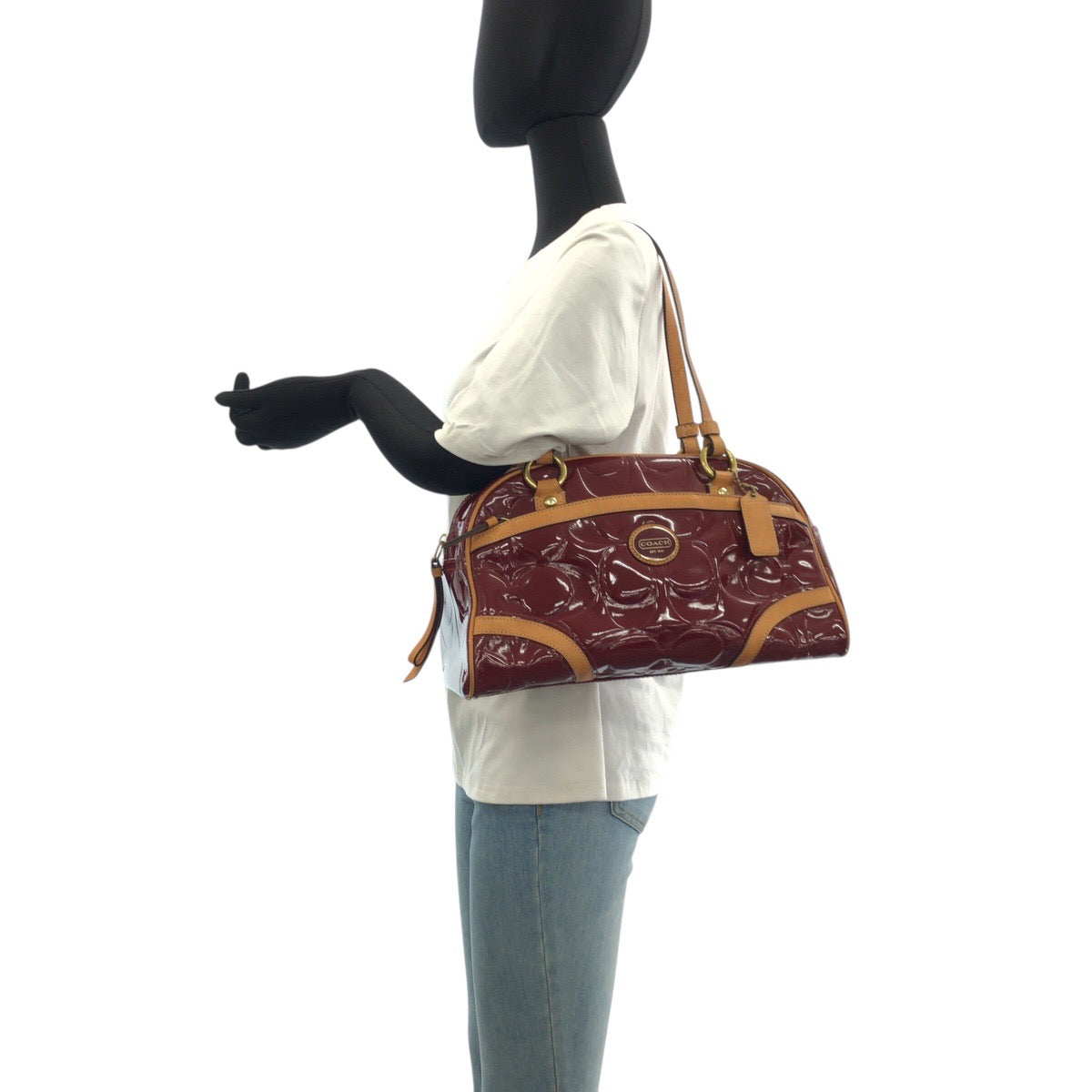 22322
COACH Signature Wine Red Bordeaux Gold Hardware Patent Leather F20065 Shoulder Bag Mini Boston Bag Women's AB6