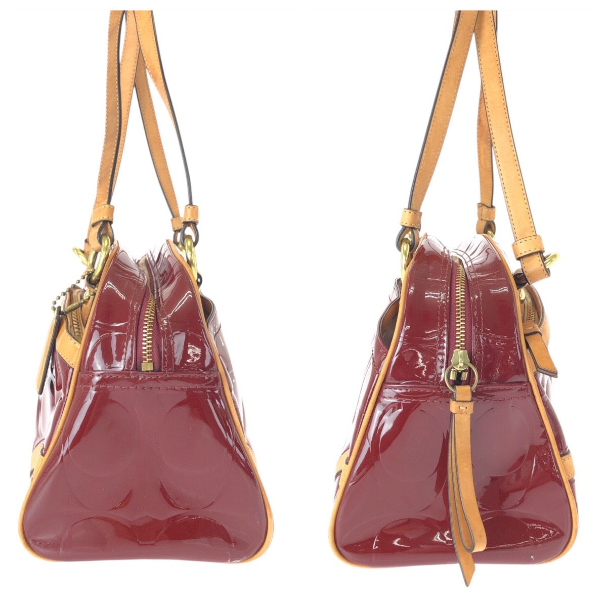 22322
COACH Signature Wine Red Bordeaux Gold Hardware Patent Leather F20065 Shoulder Bag Mini Boston Bag Women's AB6