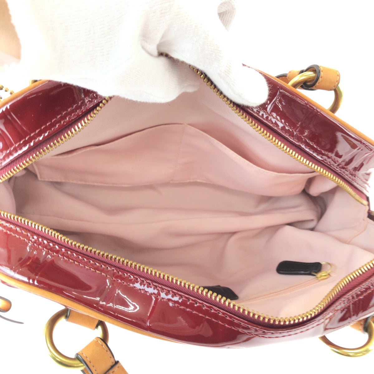 22322
COACH Signature Wine Red Bordeaux Gold Hardware Patent Leather F20065 Shoulder Bag Mini Boston Bag Women's AB6