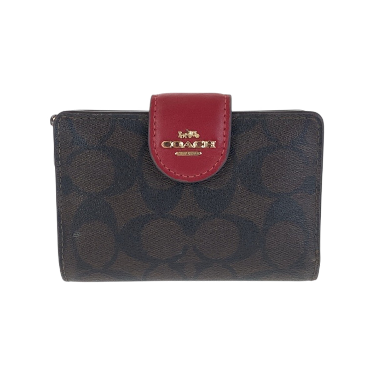 22323
COACH Signature Brown Red Gold Hardware PVC / Leather C0082 Bi-fold Wallet Compact Wallet Women's ABP3