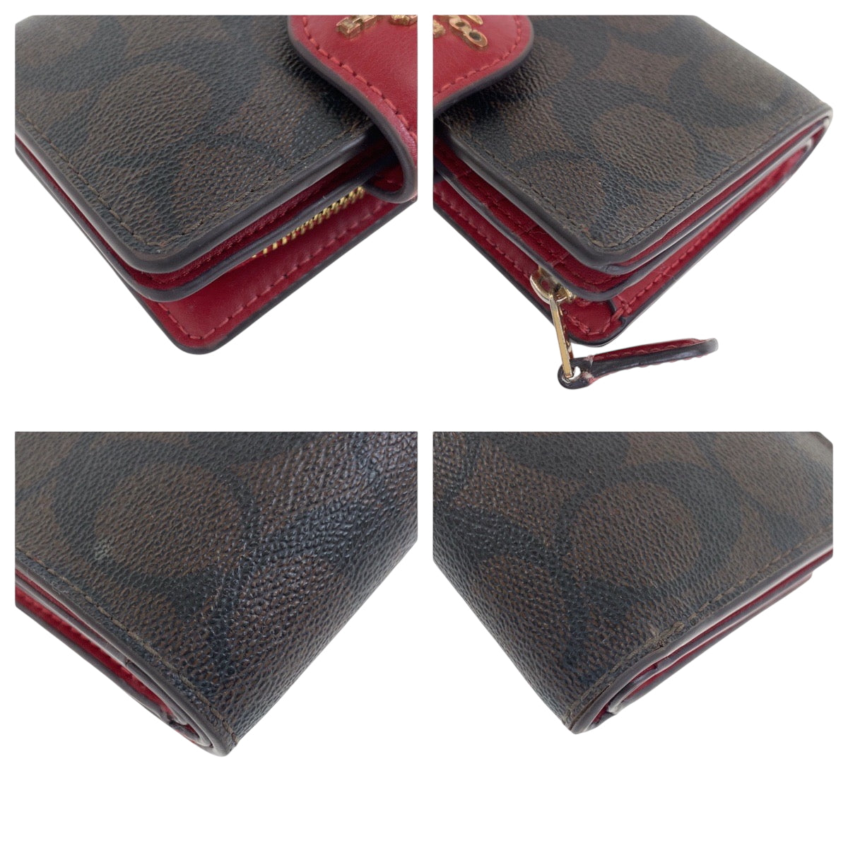 22323
COACH Signature Brown Red Gold Hardware PVC / Leather C0082 Bi-fold Wallet Compact Wallet Women's ABP3