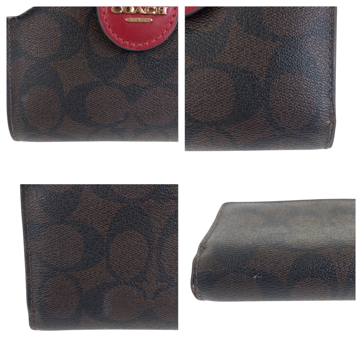 22323
COACH Signature Brown Red Gold Hardware PVC / Leather C0082 Bi-fold Wallet Compact Wallet Women's ABP3