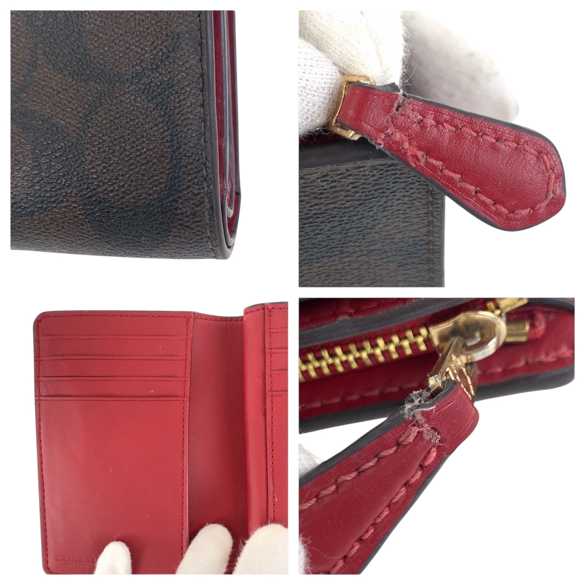 22323
COACH Signature Brown Red Gold Hardware PVC / Leather C0082 Bi-fold Wallet Compact Wallet Women's ABP3
