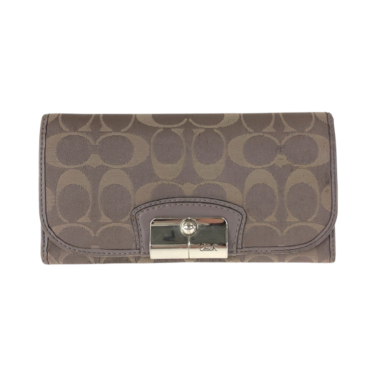 22324
COACH コーチ シグネチャー グレー ベージュ シルバー金具 キャンバス / レザー 長財布 ロングウォレット レディース AB2