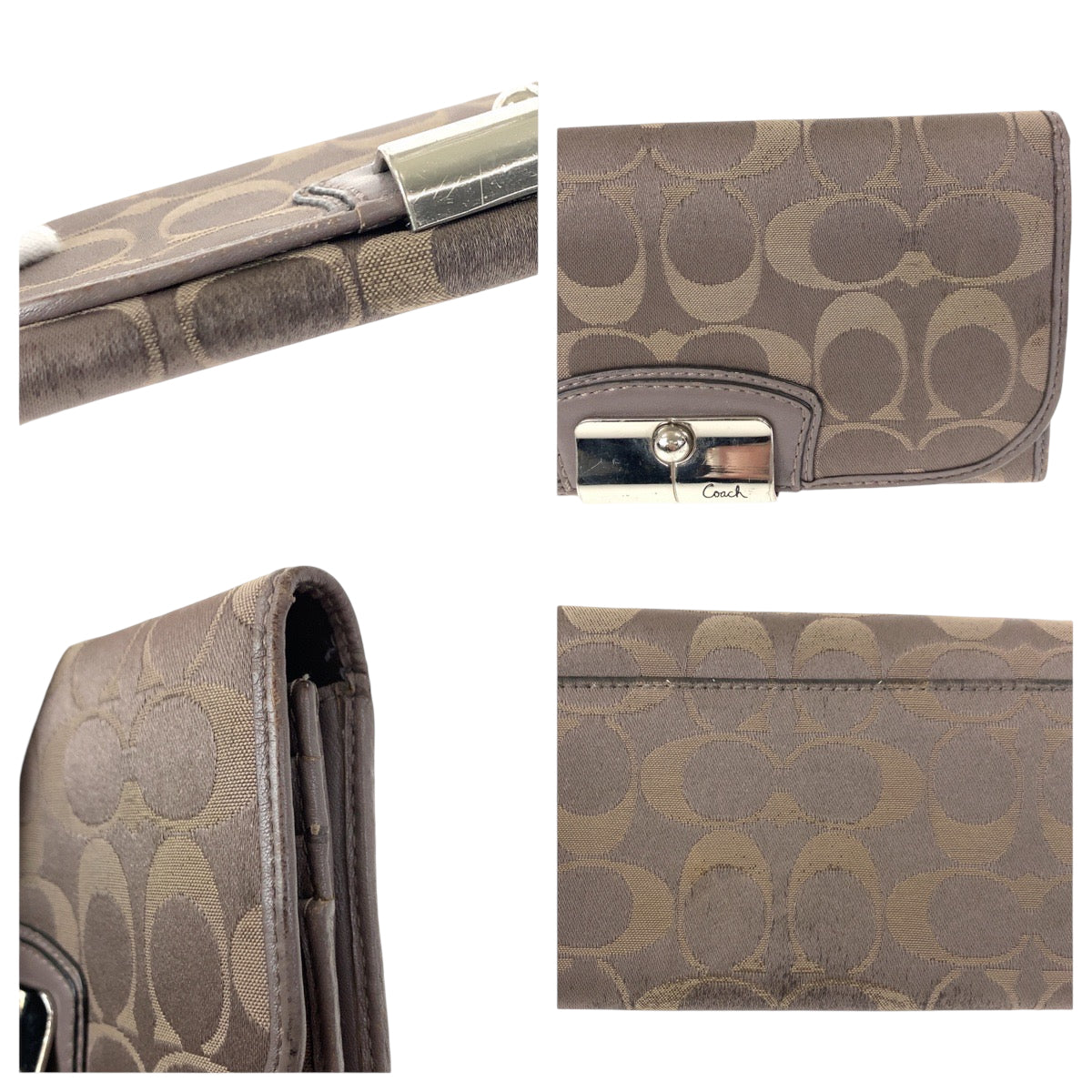 22324
COACH コーチ シグネチャー グレー ベージュ シルバー金具 キャンバス / レザー 長財布 ロングウォレット レディース AB2