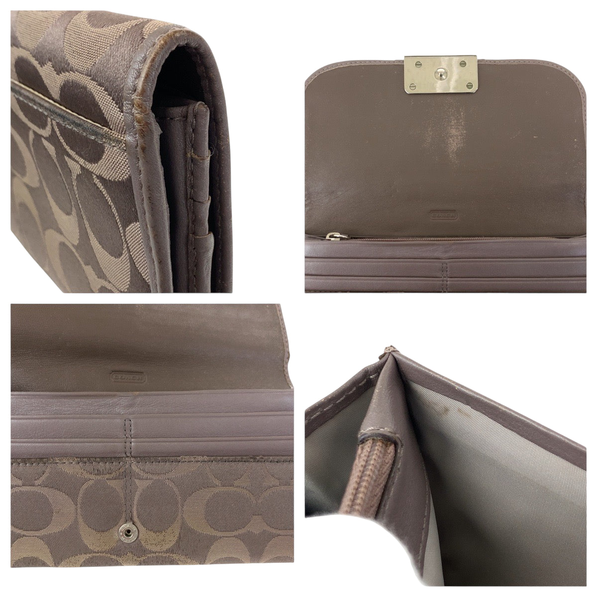 22324
COACH コーチ シグネチャー グレー ベージュ シルバー金具 キャンバス / レザー 長財布 ロングウォレット レディース AB2