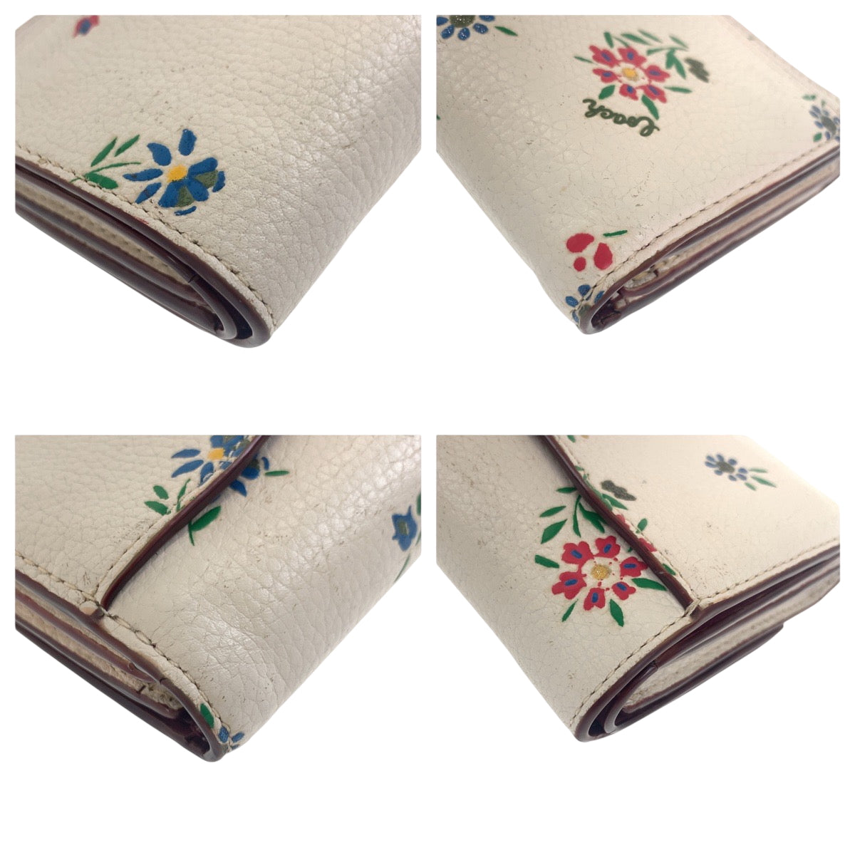 22335
COACH コーチ ミディアムフラップウォレット フラワー ホワイト マルチカラー レザー 1352 折財布 コンパクトウォレット レディース AB3