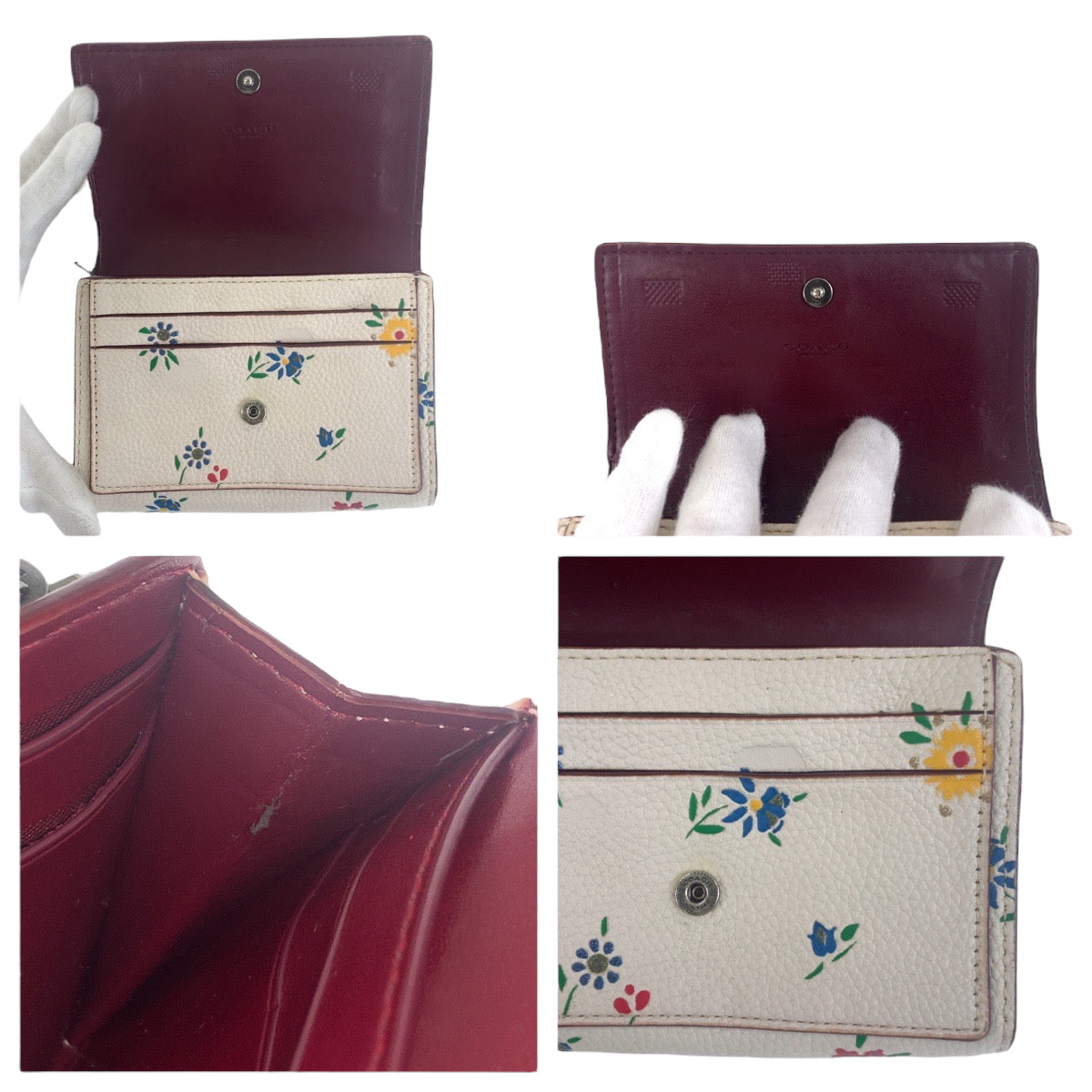 22335
COACH コーチ ミディアムフラップウォレット フラワー ホワイト マルチカラー レザー 1352 折財布 コンパクトウォレット レディース AB3