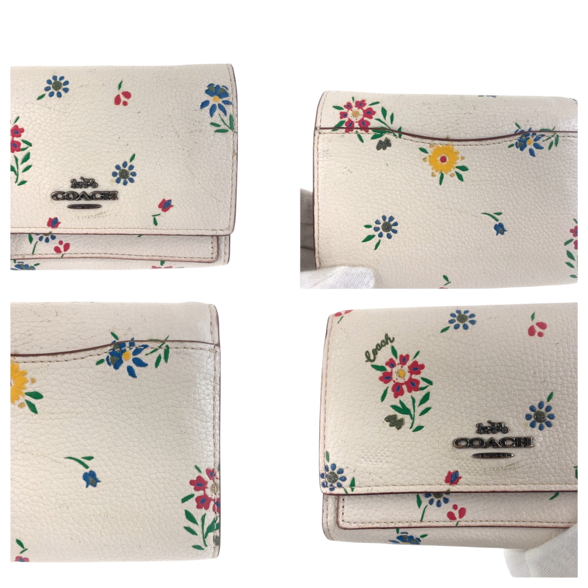 22335
COACH コーチ ミディアムフラップウォレット フラワー ホワイト マルチカラー レザー 1352 折財布 コンパクトウォレット レディース AB3