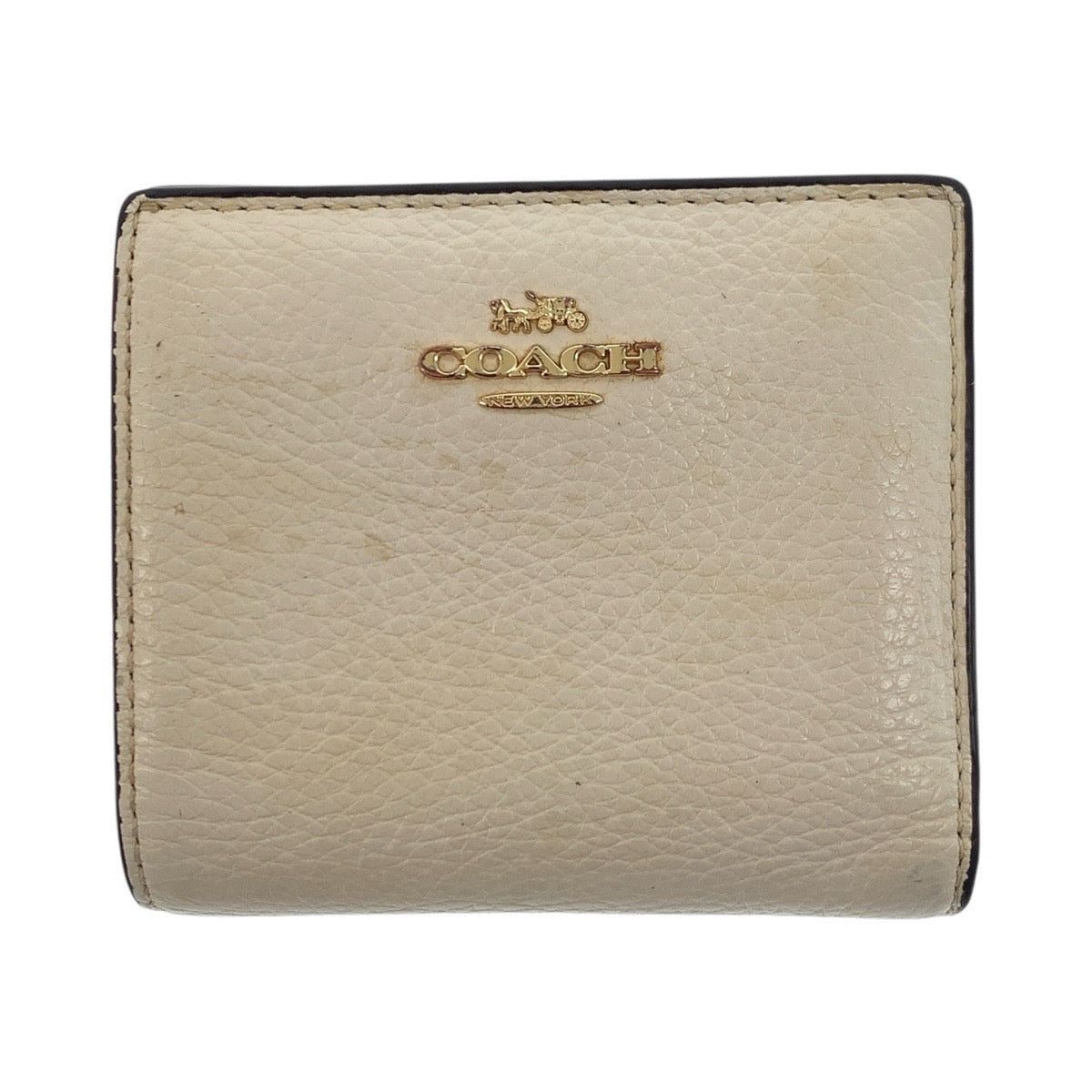 22336
COACH コーチ ホワイト アイボリー ブラウン ゴールド金具 レザー 折財布 コンパクトウォレット レディース AB2